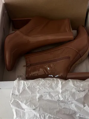 Patent Leather Nude Mid-Calf Block Heel Boots - Women thumbnail 10