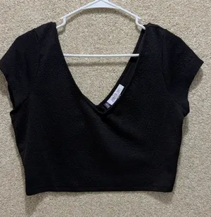 Black textured crop top grunge goth punk going out club top minimalist large thumbnail 1