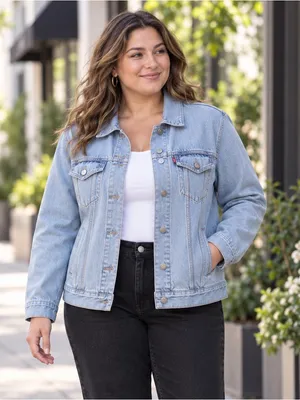 LEVI’S Women’s Denim Trucker Jacket Sun Baked Blue Size 3X NEW thumbnail 1