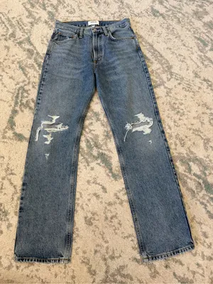 AGOLDE Mia Mid Rise Straight Jeans 24 Rule Wash Distressed Organic Cotton thumbnail 2