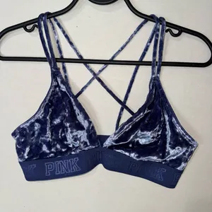 PINK - Victoria's Secret Dark Blue Velvet Triangle Bralette Women’s Size Medium thumbnail 1
