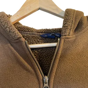 LANDS' END Brown Fleece Sherpa-Lined Hooded Jacket Coat - Size Small thumbnail 2