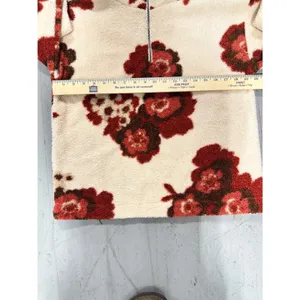 Loft Floral Sherpa Fleece Quarter Zip Pullover Cream Red Brown Small thumbnail 5