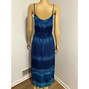 California Concepts Blue Ombre Paisley Boho Midi Dress Spaghetti Strap Tie Back thumbnail 4