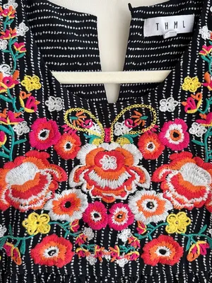 THML Floral Embroidered Black and White Mini Shift Dress, Size Small thumbnail 10