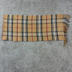 V Fraas Casanova Scarf Tan Plaid Fringe Made Germany Preppy Old Money Classic OS thumbnail 6