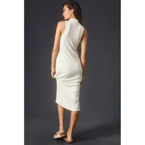 Anthropologie BEYOND YOGA Well Traveled Midi‎ Dress Solid Ivory Ribbed Medium thumbnail 8