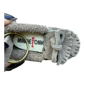 Minnetonka Suede Moccasin Keychain Key Ring Dark Grey Fringed Mini Shoe NIB thumbnail 5