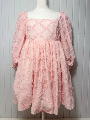 Mable Ribbon Textured Puff Sleeve Babydoll Mini Dress In Baby Pink‎ Size M thumbnail 2