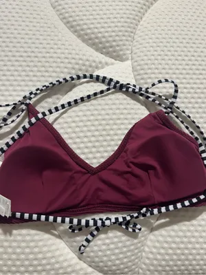 Cupshe Ribbed Burgundy Bikini with Black-and-White Strappy Accents thumbnail 5