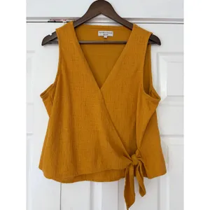 Madewell Texture & Thread Side-Tie Wrap Top Mustard Yellow‎ XL Sleeveless V-Neck thumbnail 2