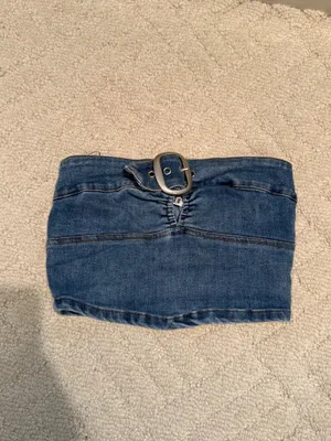 Signature 8 Buckle Denim Corset Top Mid Wash thumbnail 3