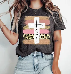 NEW Gray Love in Faith Cross Christian T-Shirt Ring spun cotton Apparel 2X thumbnail 1