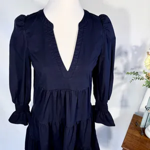 Pomander Place Kenzo Navy Cotton Poplin Tiered Dress Ruffle Sleeve~S🧡 thumbnail 4