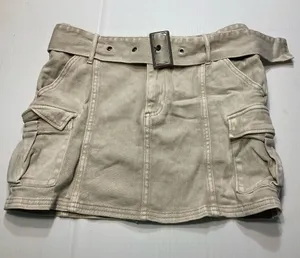 H&M Divided Khaki Cotton Mini Skirt Women Sz 4 Removable Belt thumbnail 1