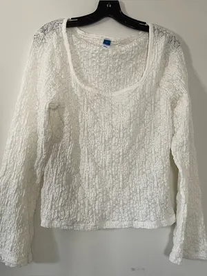 Old Navy White Textured Boho Long Sleeve Top Large Square Neck Cottagecore thumbnail 1