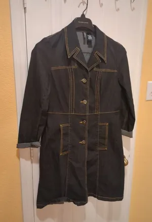 BISOU BISOU Women Large Button Front Denim Jacket Dress Size L thumbnail 1