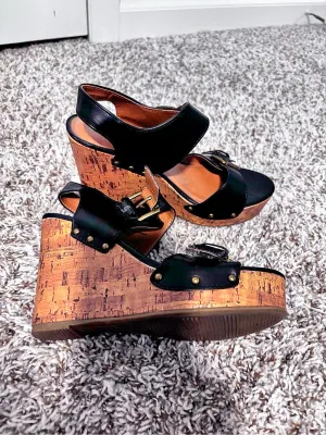 Aldo Women's Cork Wedge Sandals in Black thumbnail 3