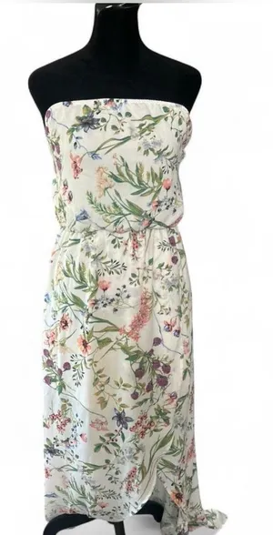 Peach Love California Floral Strapless Chiffon Lined Maxi Dress M thumbnail 1