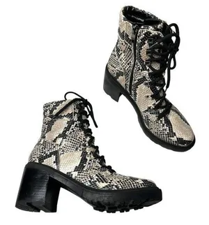Marc Fisher Laboni Snake Print Lace-Up With Side Zip Combat Boots Womens 7.5 thumbnail 1