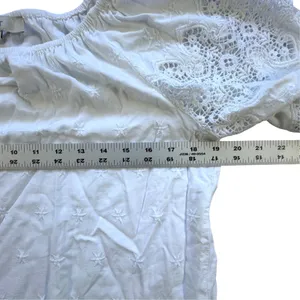 LOFT White Eyelet Crochet Lace Peasant Blouse Womens Small Scoop Neck Top Stars thumbnail 4
