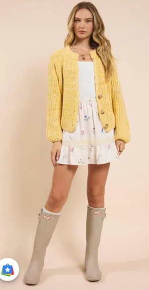 Sadie & Sage Yellow Chunky Knit Button Cardigan Sweater | Small | Cottagecore thumbnail 1