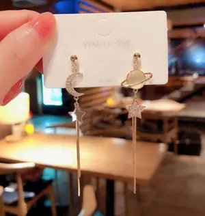 Moon and Stars Tassel Dangle Drop Earrings for Women thumbnail 1