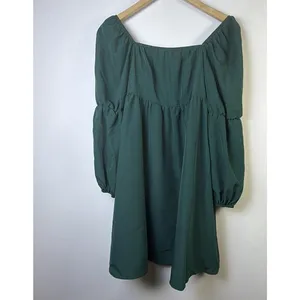 Exlura dk Green feminine Puff Sleeve Mini Dress small babydoll coquette holiday thumbnail 2