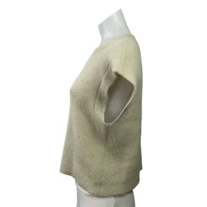 Zara Women's Beige Cream Eyelash Knit Cap Sleeve Crew Neck Sweater Top Size M thumbnail 2