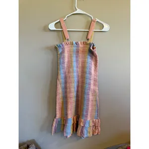 American‎ Eagle Rainbow Smocked Ruffle Mini Dress XS Pink thumbnail 4