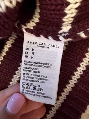 American Eagle Striped V-Neck Sweater Size M Brown thumbnail 4