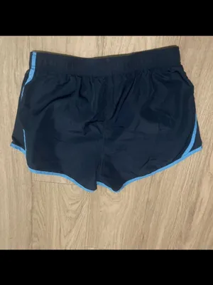 Women's Navy Running Shorts with Light Blue Trim thumbnail 3