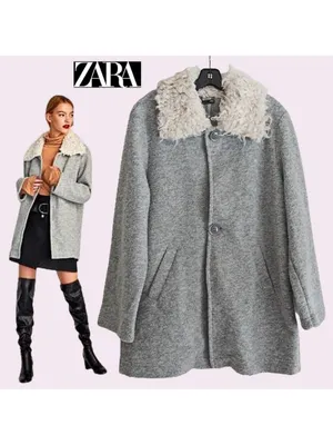 ZARA Gray Coat with Cream Faux-Shearling Collar thumbnail 2