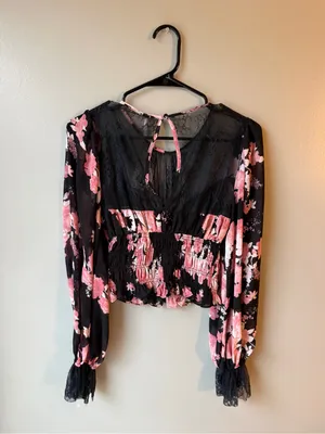 Free People Midnight Floral Lace Smocked Crop Top XS NWT thumbnail 7