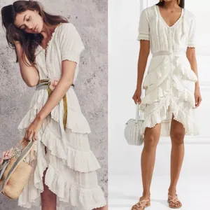 LoveShackFancy Bec Victorian Ruffle Peasant Midi Dress Farmhouse Ivory Size 2 thumbnail 16