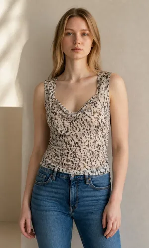 NWT Abercrombie & Fitch White Black Floral Mesh Ruched Sleeveless Blouse Size M thumbnail 1