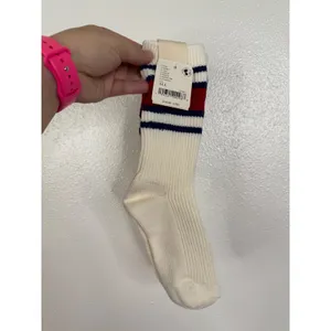 Free People Varsity Stripe Crew Socks White Red Blue Ribbed Athletic NWT thumbnail 2