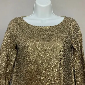 J. Crew Sequin Shirt Boat Neck 3/4 Sleeves Size XS Women Gold Christmas Top thumbnail 5