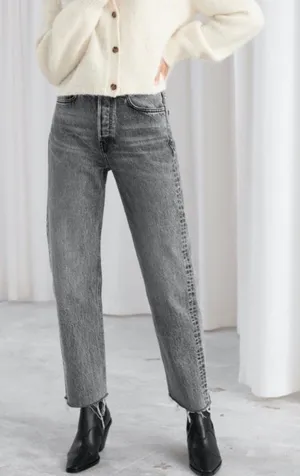 & Other Stories Stockholm Atelier High Rise Straight Leg Jeans Gray Black Raw He thumbnail 1