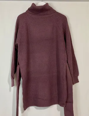 Zenana Women’s Waist Tie Turtleneck Sweater Dress Eggplant Size XS NWOT thumbnail 1