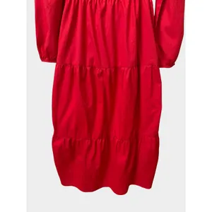 Busy Bees Smocks Cherry Red Prairie Cottagecore Tiered‎ Midi Dress Medium thumbnail 7
