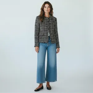 Silkland Black Cream Tweed Plaid Silk Suit Jacket blazer Old Money classic thumbnail 3