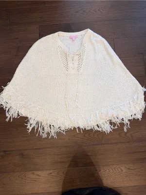 Lilly Pulitzer Pullover Fringed Cape Sweater White Small/Medium - C52-012 thumbnail 2