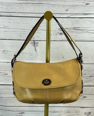 Coach Legacy Leather Flap Shoulder Bag Tan Style F15170 Turnlock thumbnail 1
