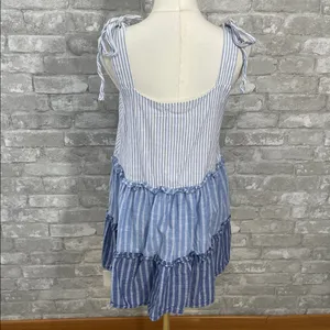 Altar'd State Blue and White Striped Tiered Mini Dress thumbnail 3