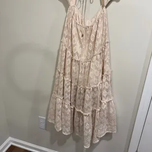Indikah Womens Sexy Cream Lace Cut Out Tiered Midi Dress Flowy Size XS/Small thumbnail 6