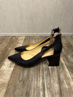 NWOB Jessica Simpson Black Leather Chain-Ankle Block Heel Pumps Size 5 thumbnail 10