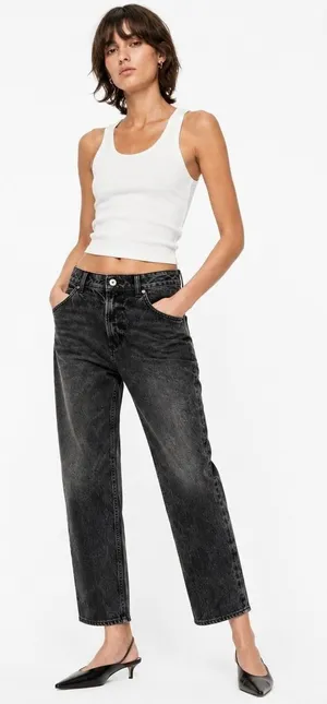Zara High Rise Straight Acid Wash Jeans Black Grunge Raw Hem Size 4 thumbnail 1