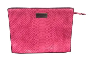 Victorias Secret Hot Pink Faux Python Clutch Makeup Bag Snakeskin Zipper Top thumbnail 1