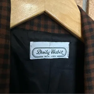 Vintage Daily Habit Brown & Black Checkered Gingham Blazer Juniors Size 7 thumbnail 2